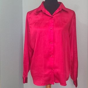 Christmas Red Satin Like Button Down Blouse